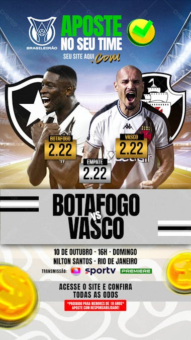 Flyer esportivo aposte no seu time clássico botafogo vs vasco