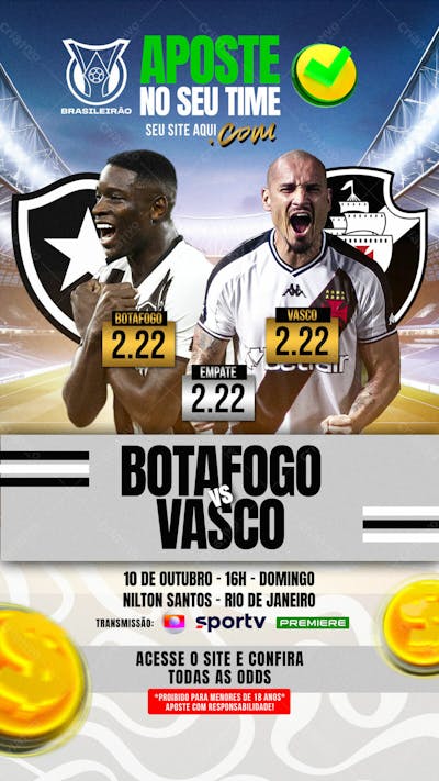 FLYER ESPORTIVO APOSTE NO SEU TIME CLÁSSICO BOTAFOGO VS VASCO