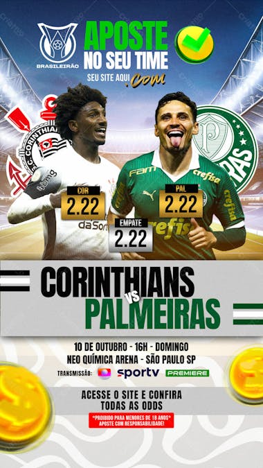 Flyer esportivo aposte no seu time clássico corinthians vs palmeiras