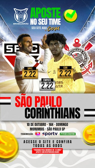 Flyer esportivo aposte no seu time clássico são paulo vs corinthians