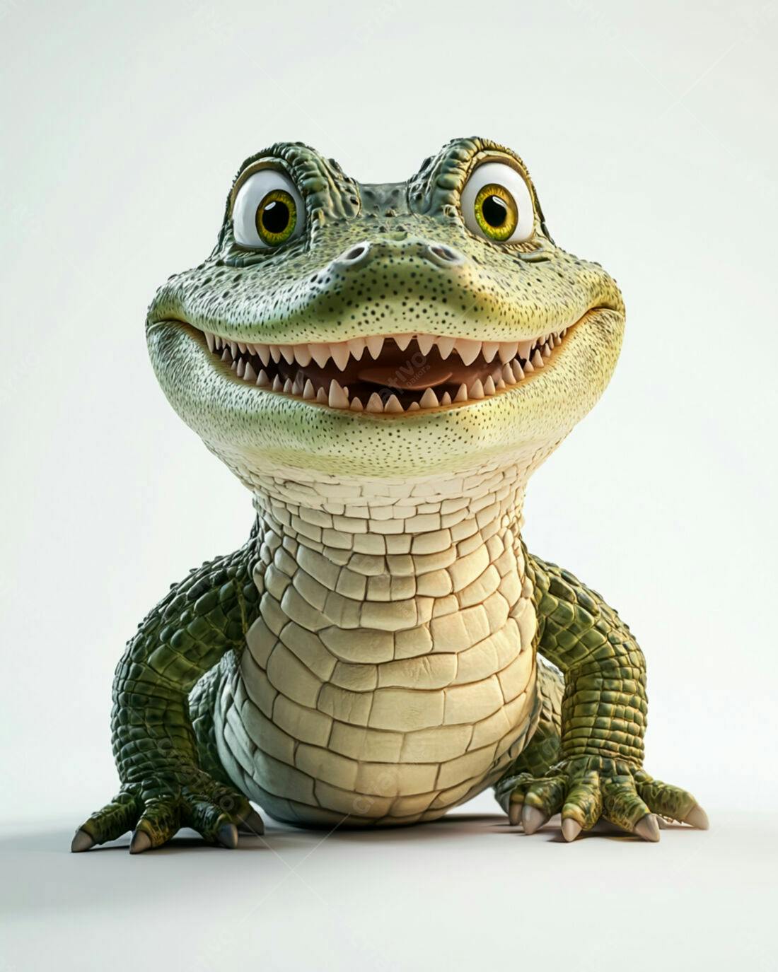 Jacaré animado sorrindo fundo branco