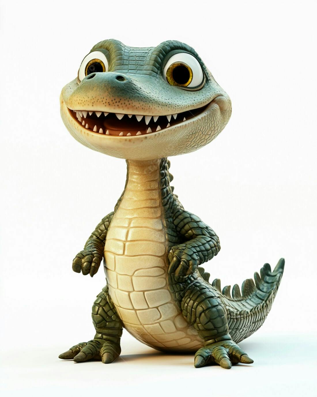 Jacaré animado sorrindo fundo branco
