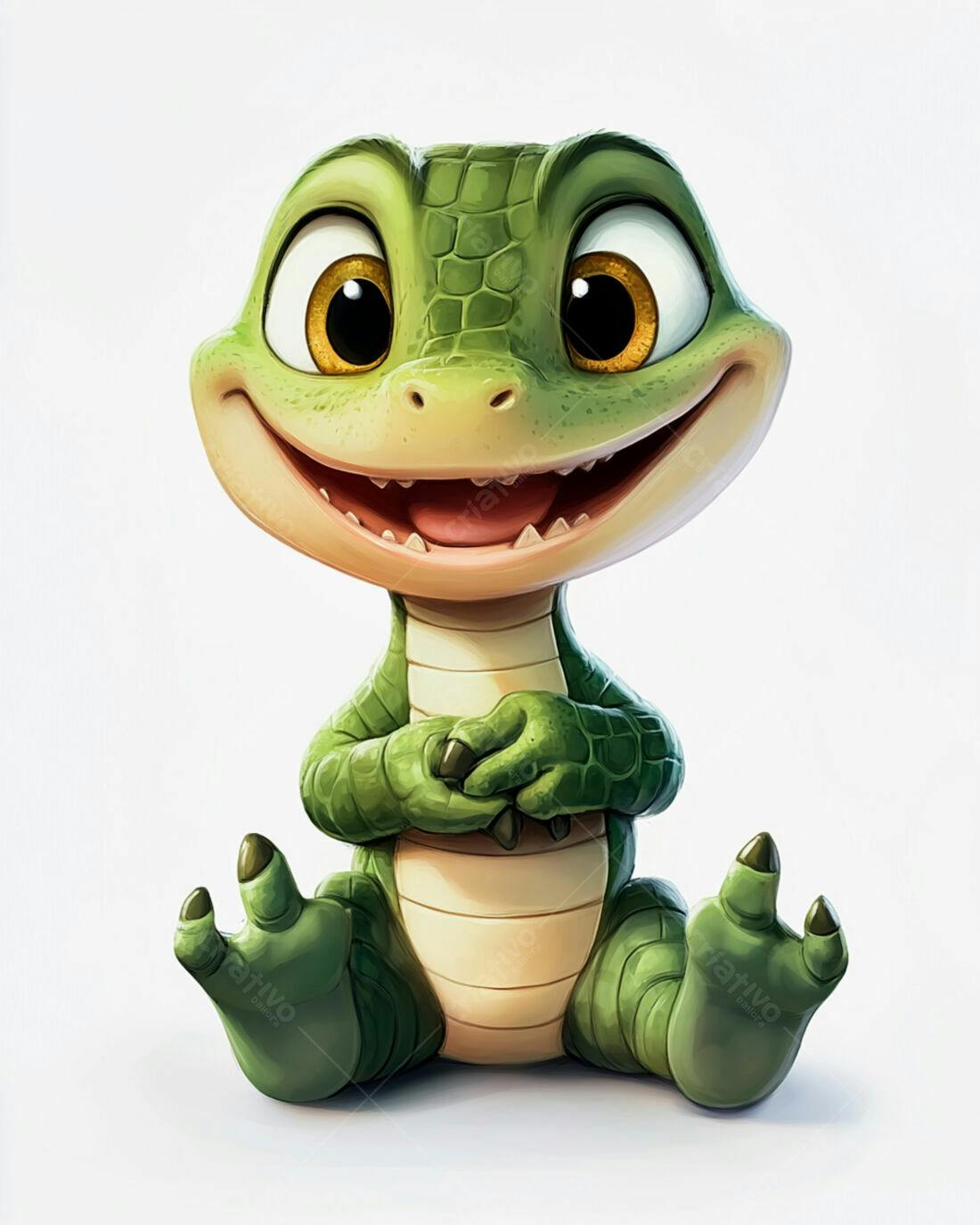 Dino bebê verde sorrindo sentado