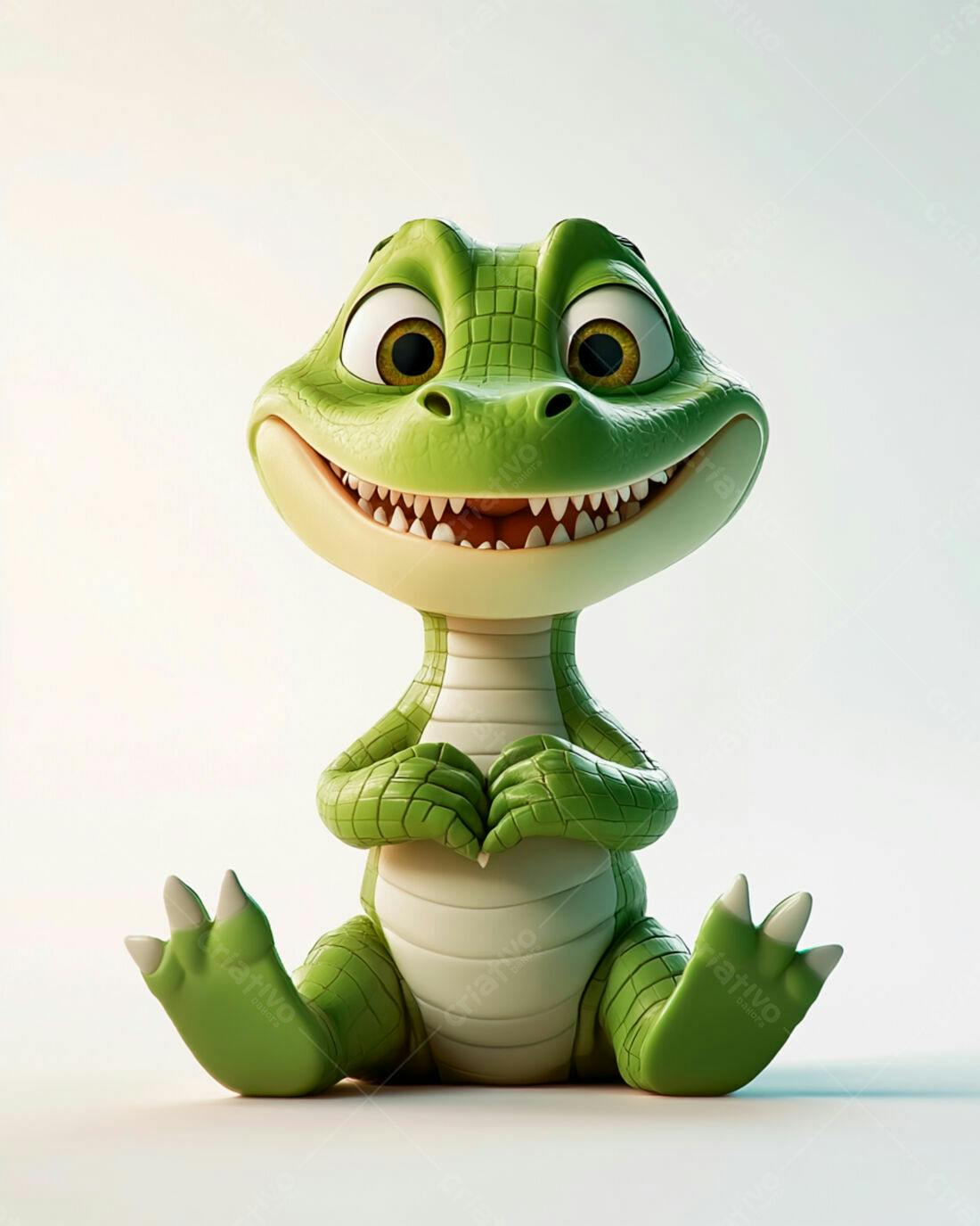 Crocodilo Cartoon fofo sentado fundo branco