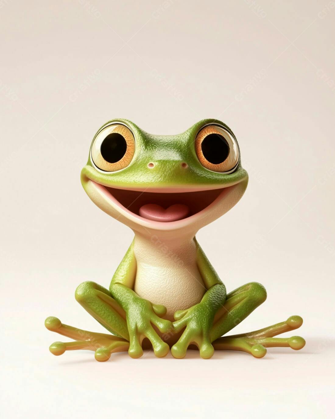 Sapo feliz sentado fundo neutro
