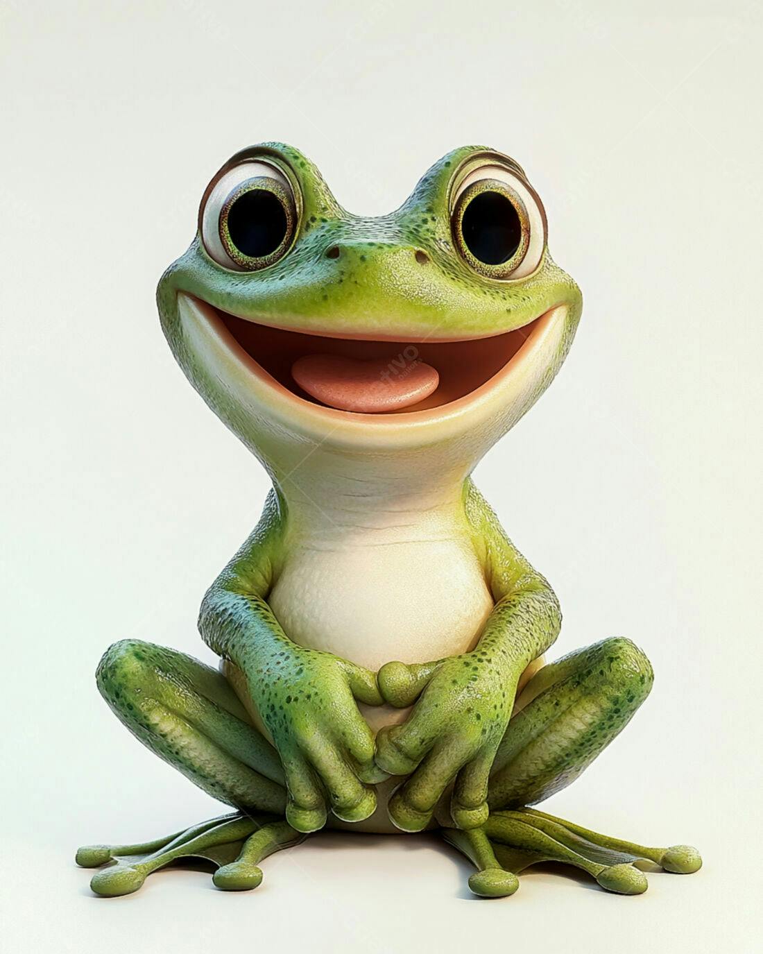 Sapo feliz sentado fundo branco