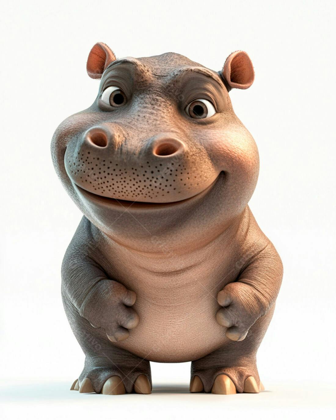 Hipopótamo fofo sorrindo fundo branco