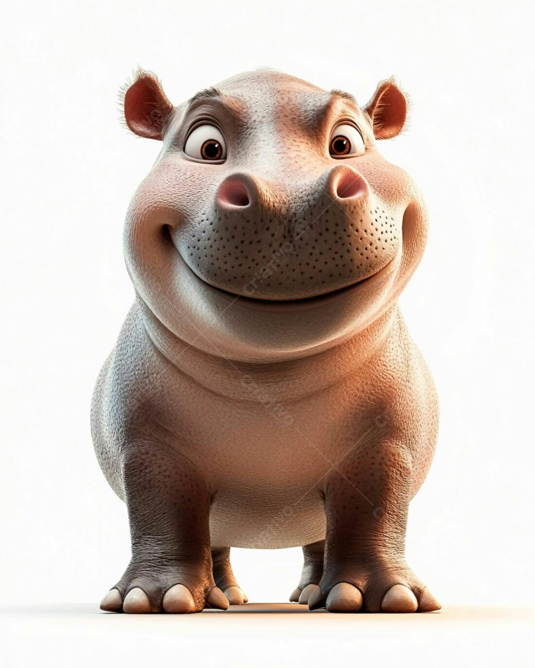 Hipopótamo animado sorrindo fundo branco