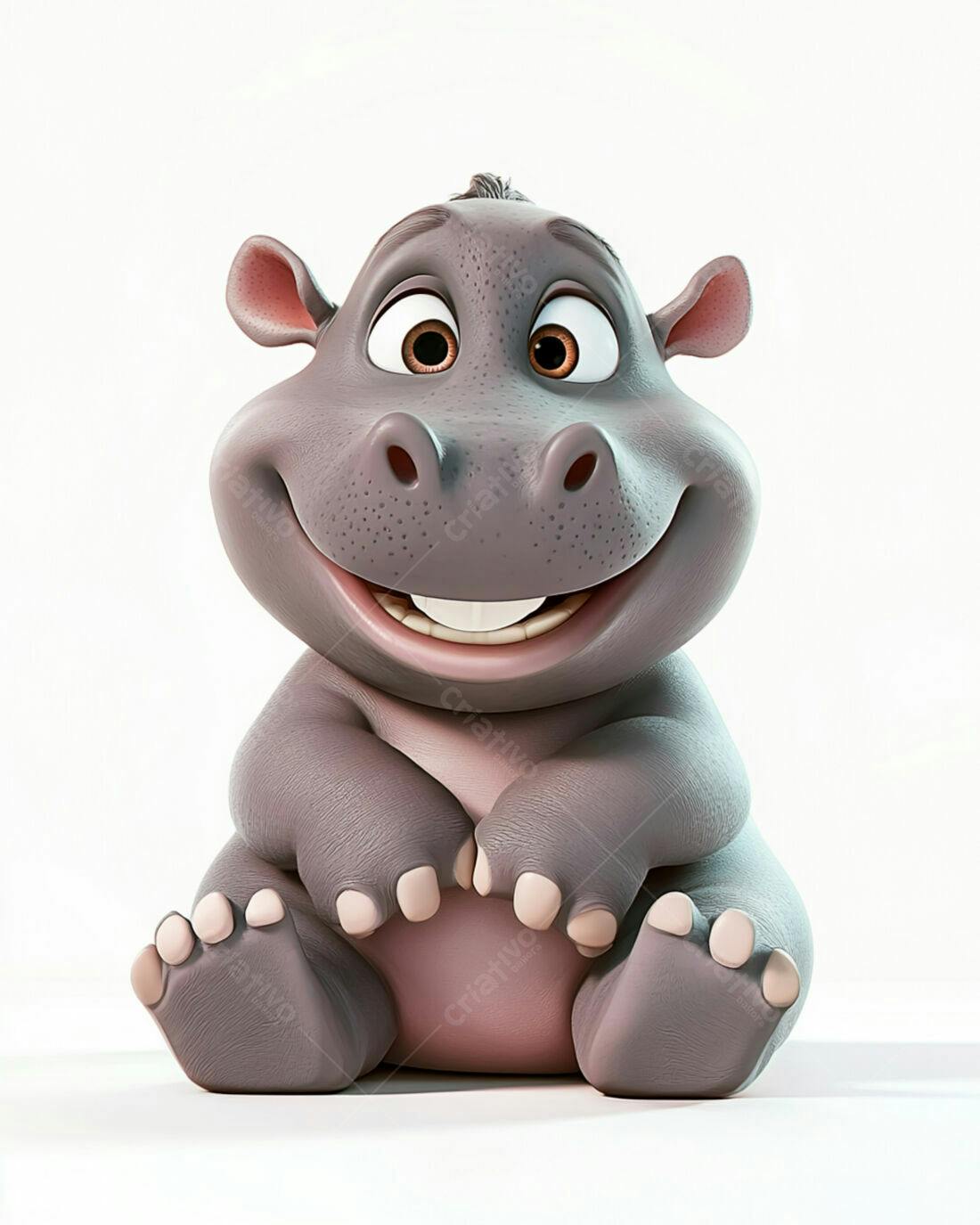 Bebê Hipopótamo Feliz Sentado