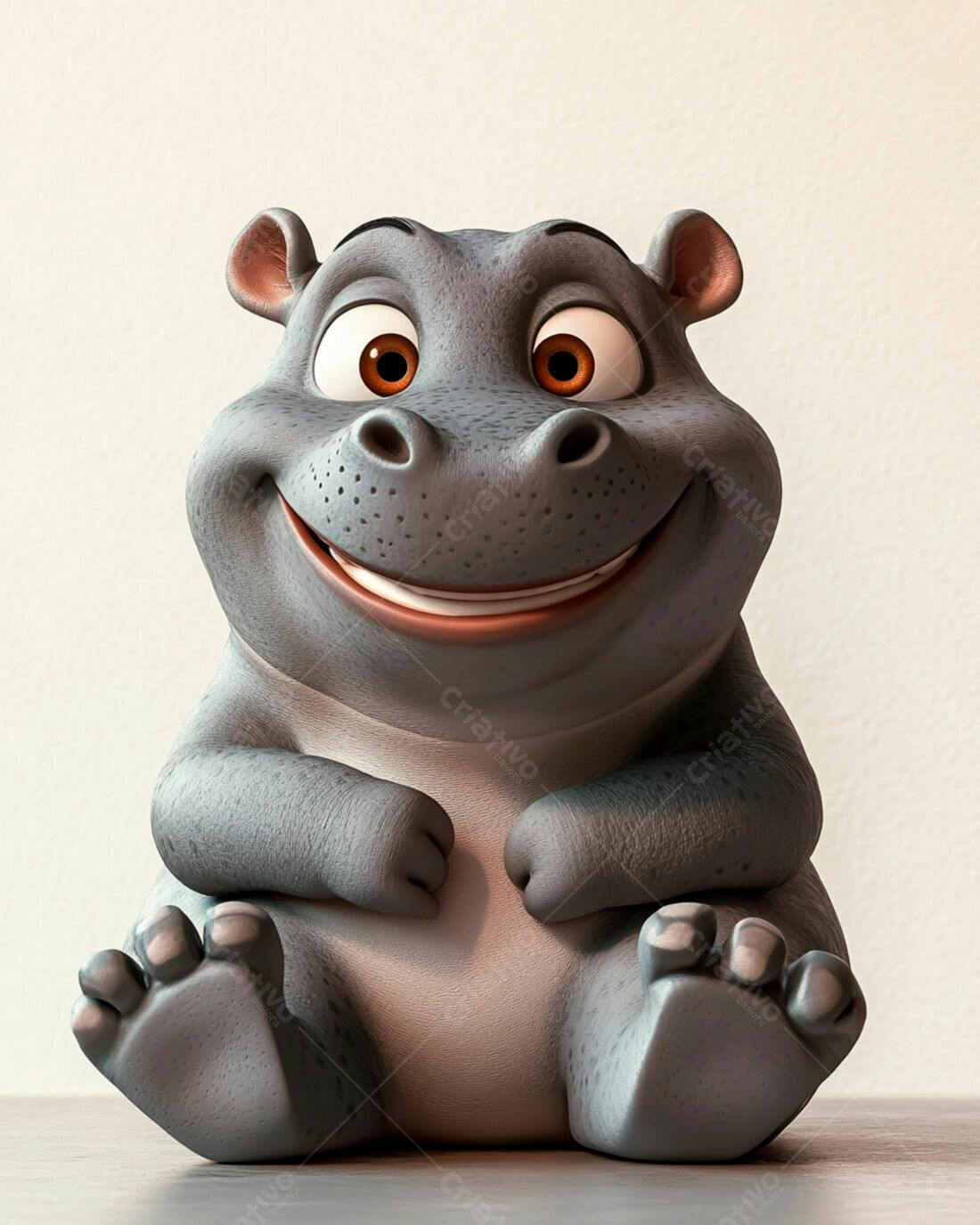 Hipopótamo fofo sentado sorrindo