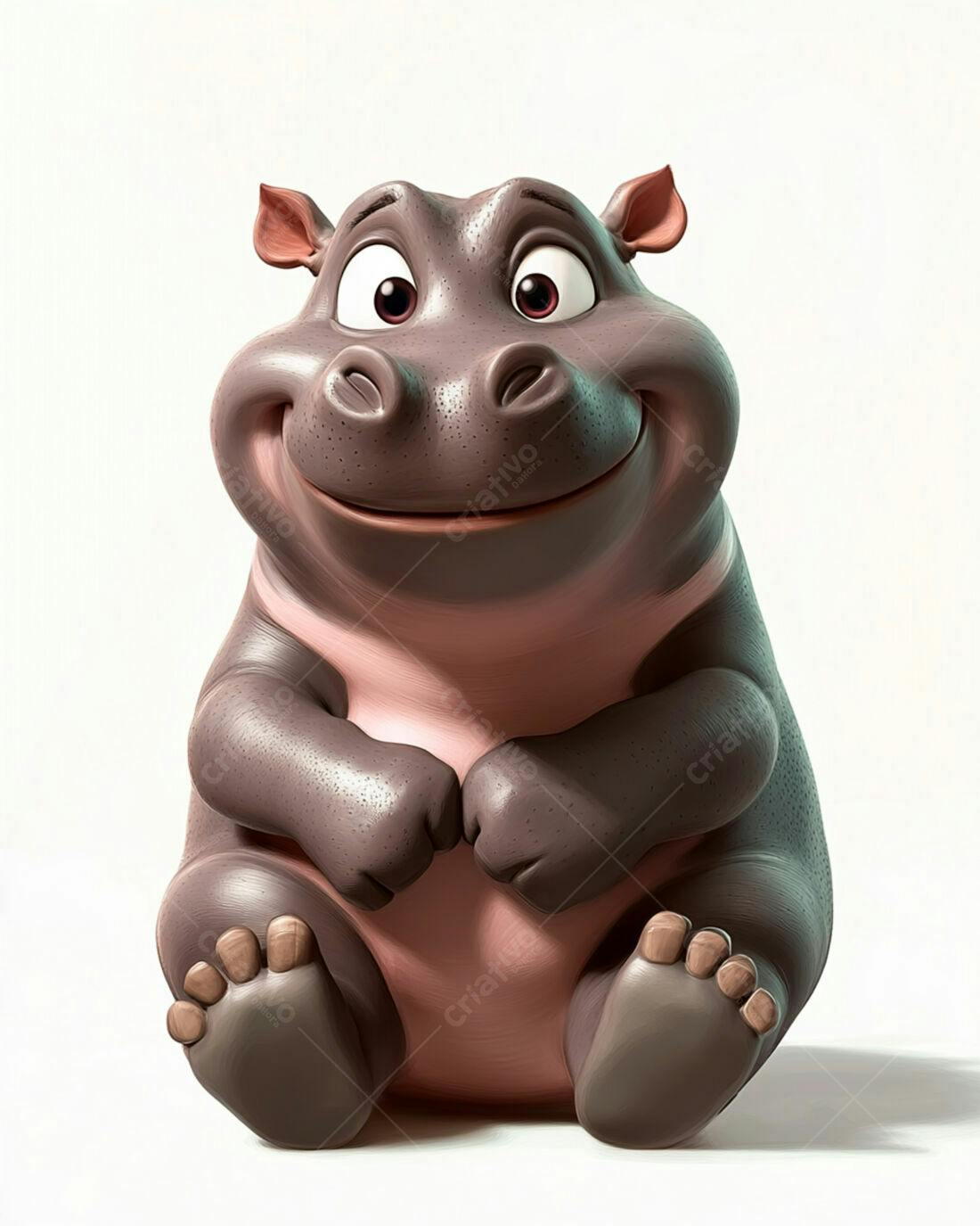 Hipopótamo animado sorrindo fundo branco
