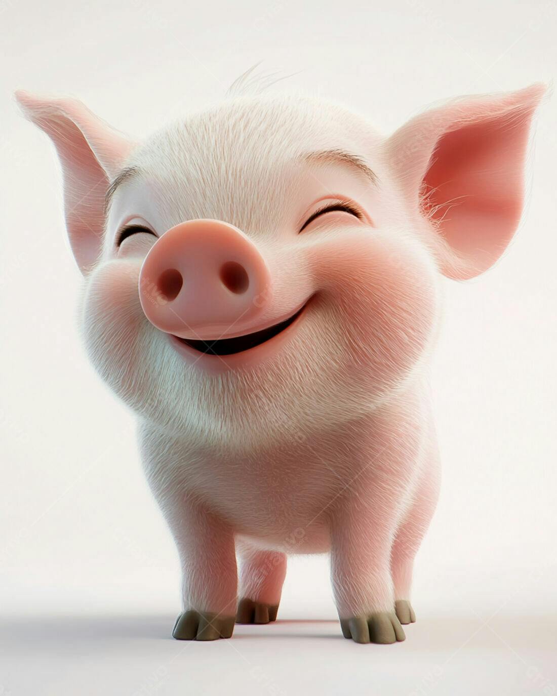 Porquinho fofo sorrindo fundo branco