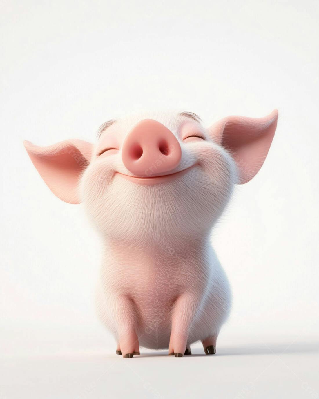 Porquinho fofo sorrindo fundo branco