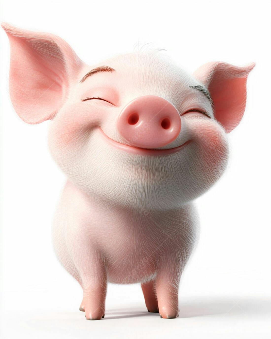 Porquinho feliz olhos fechados fundo branco