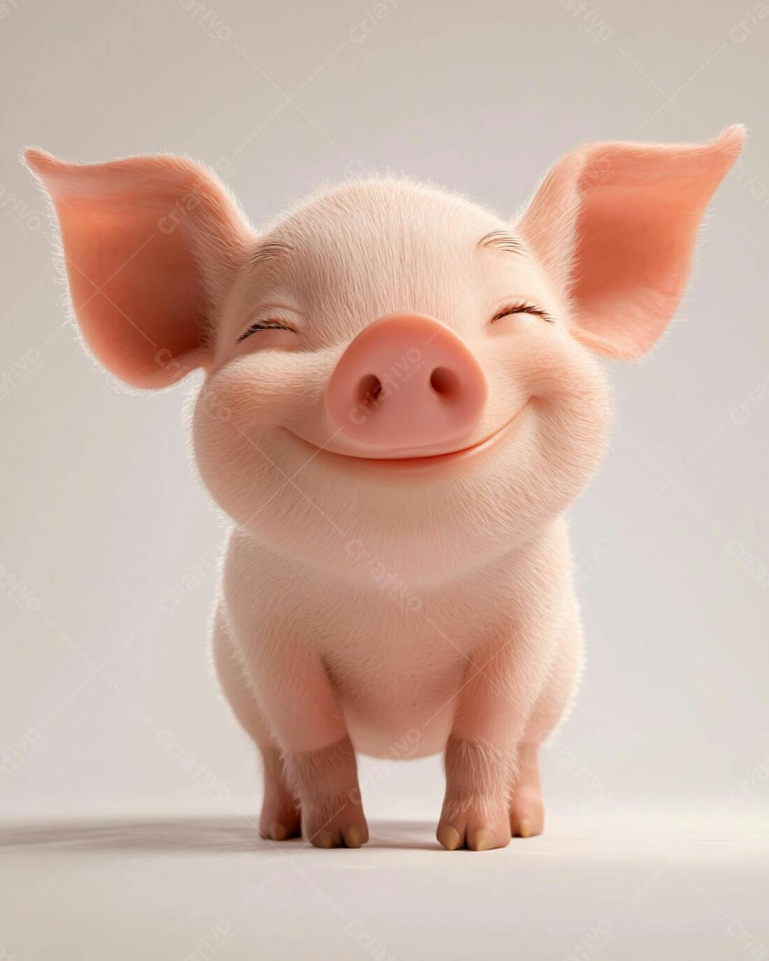 Porquinho feliz sorrindo fundo branco