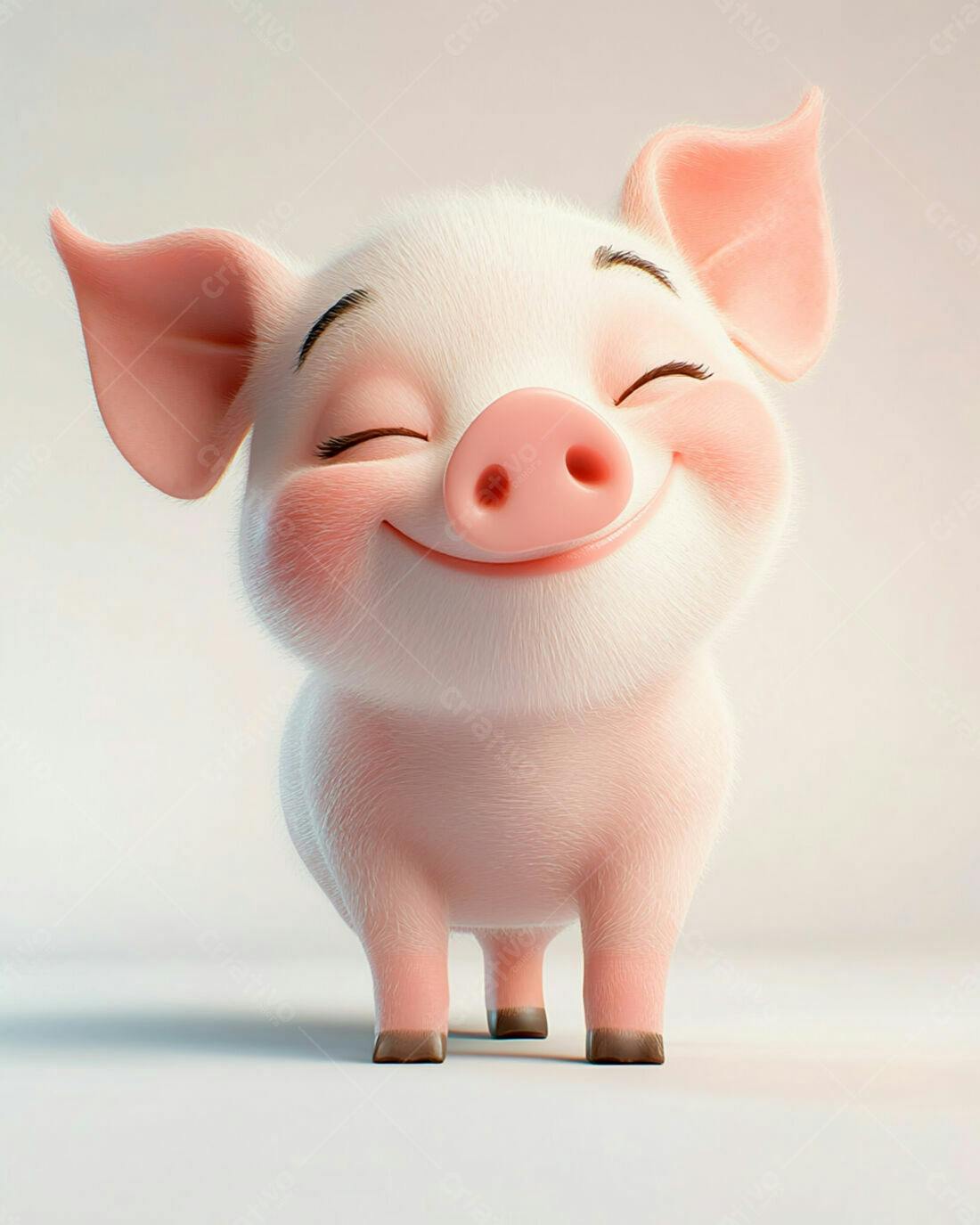 Porquinho fofo sorrindo fundo branco