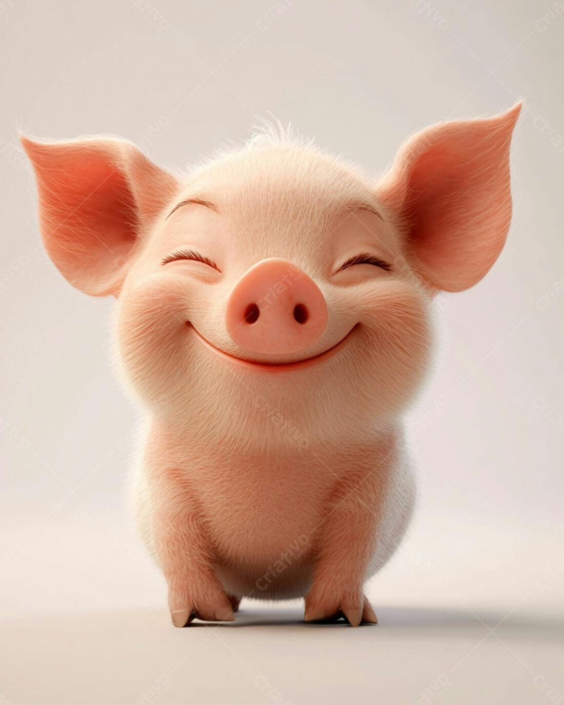 Porquinho feliz sorrindo fundo branco