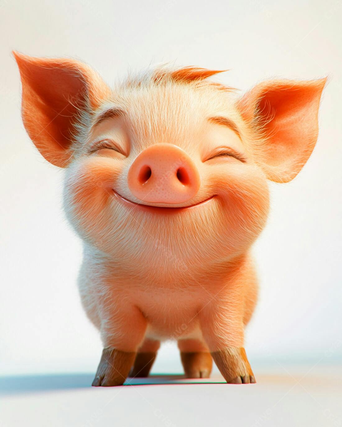Porquinho feliz sorrindo fundo branco