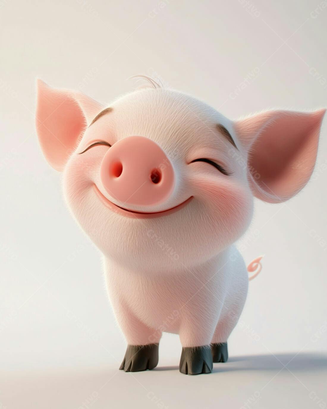 Porquinho fofo sorrindo fundo branco