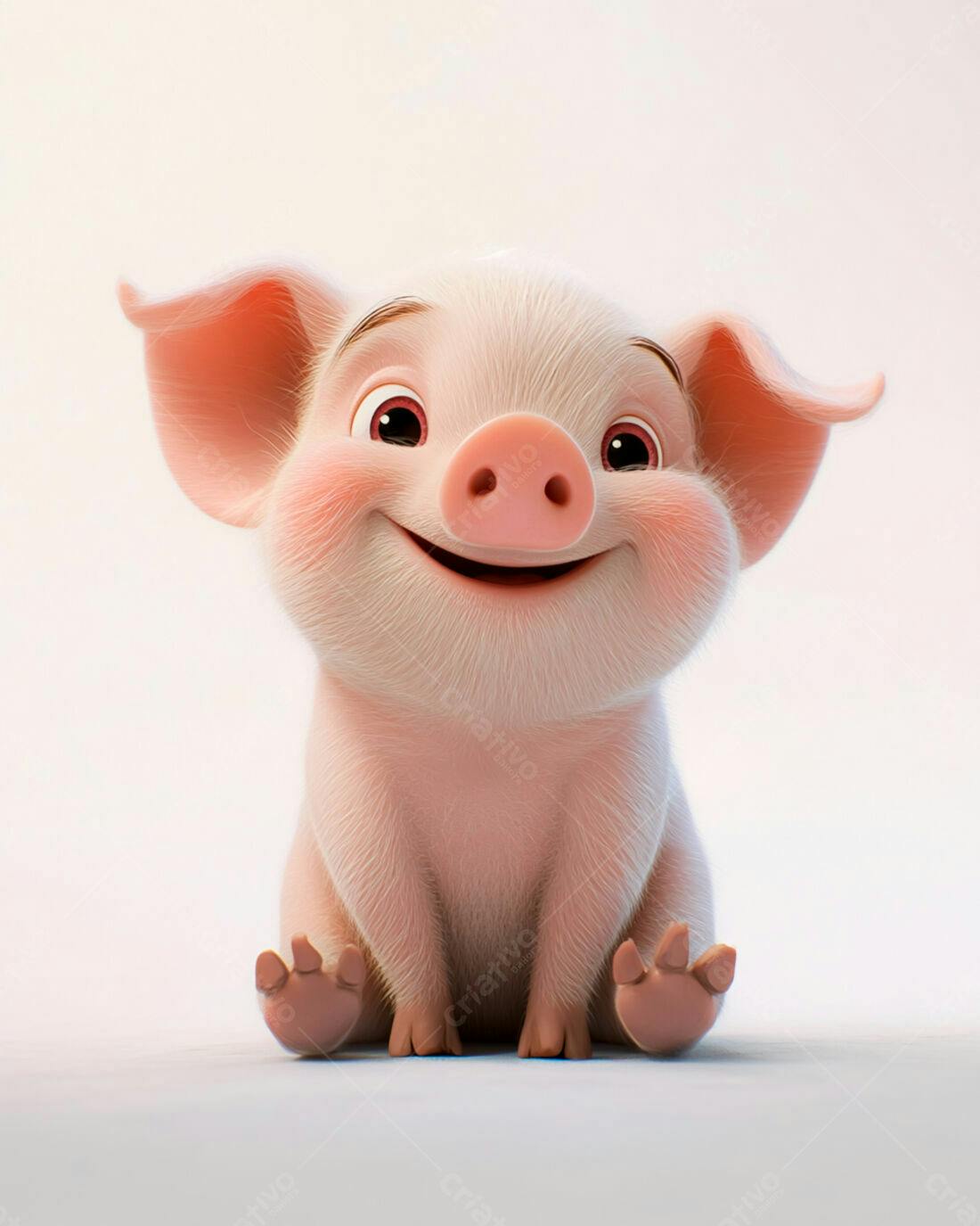 Porquinho fofo sorrindo fundo branco