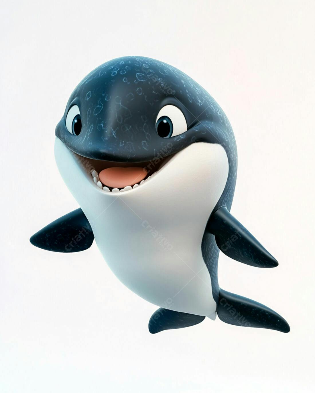 Orca Cartoon Alegre nadando fundo branco