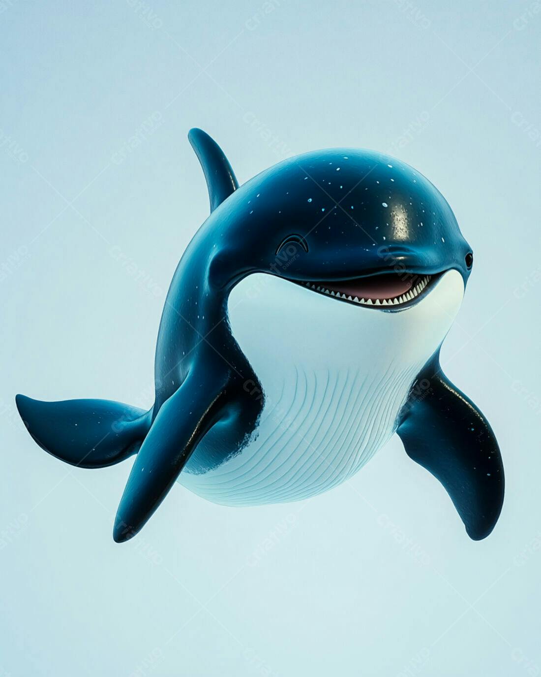 Orca sorridente desenho animado fundo azul