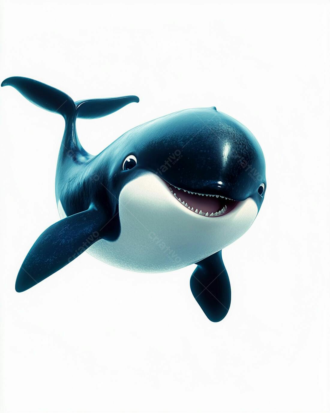 Orca sorridente nadando fundo branco
