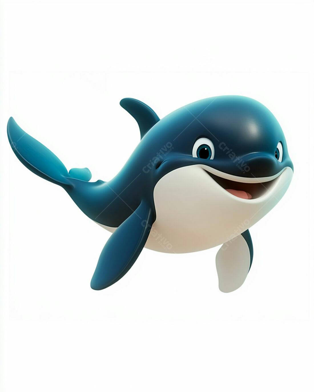 Orca feliz nadando fundo branco