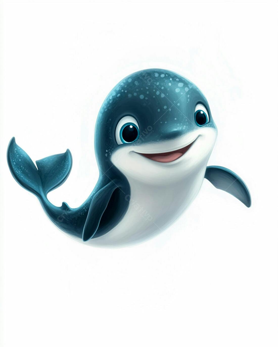 Golfinho animado azul e branco sorrindo