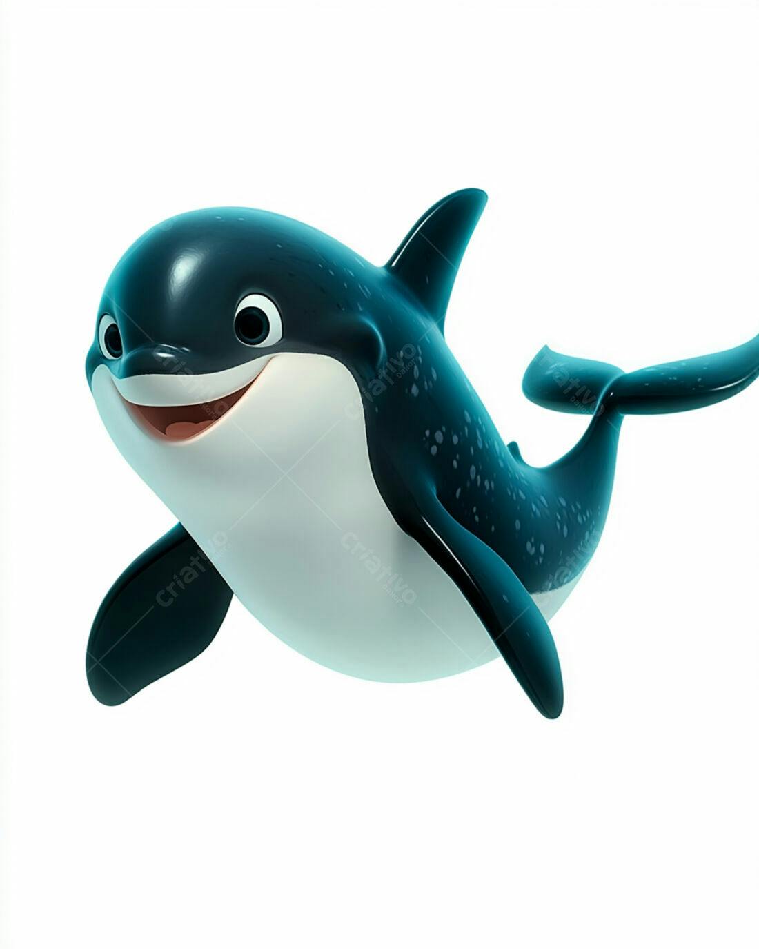 Orca fofa nadando fundo branco