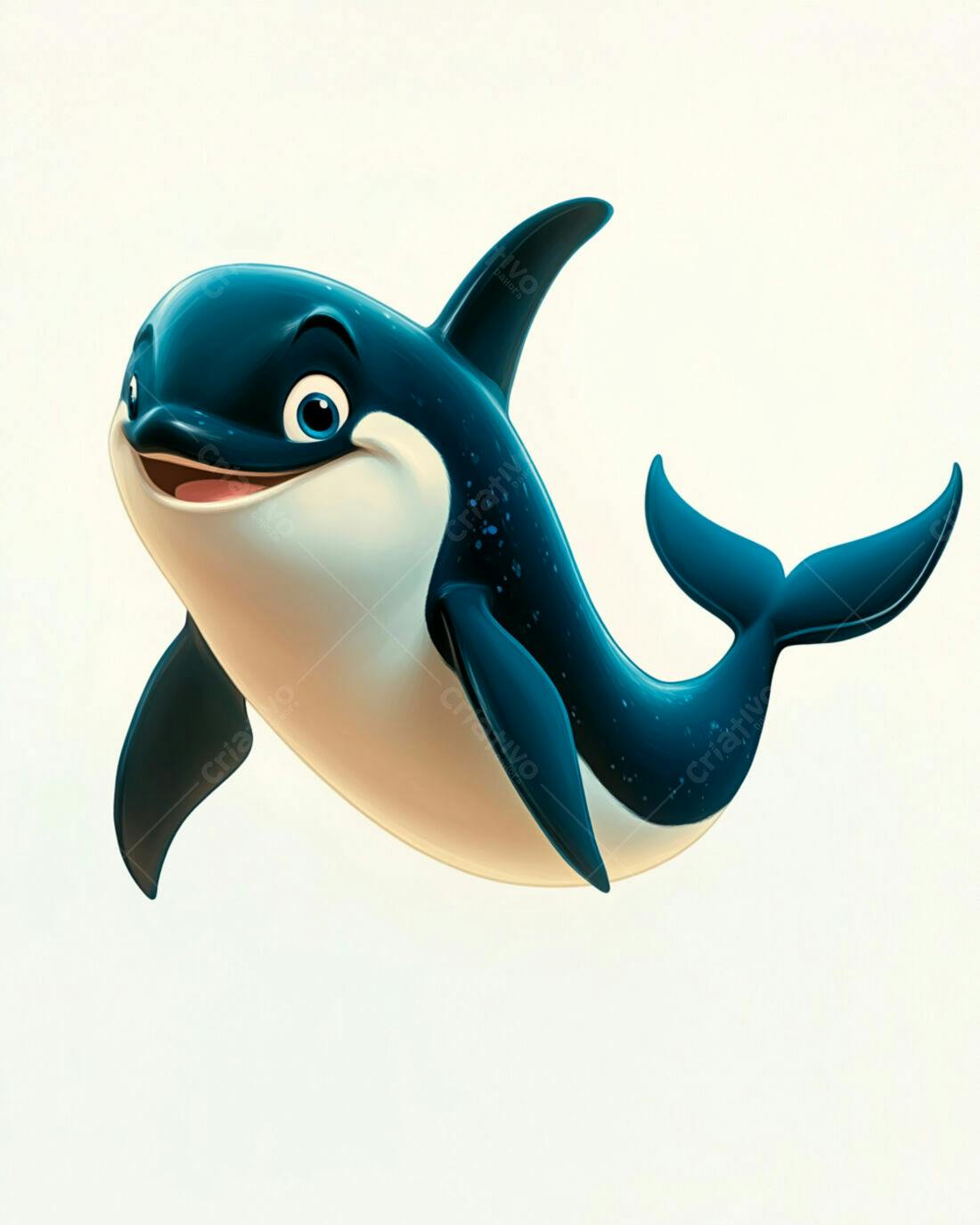 Orca feliz nadando fundo branco