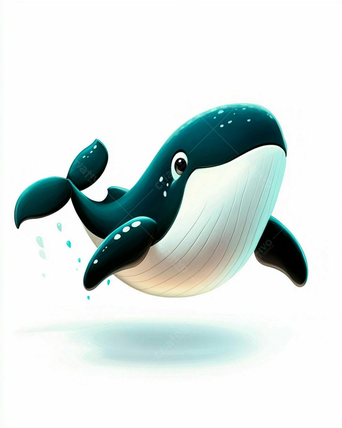 Baleia azul fofa nadando fundo branco