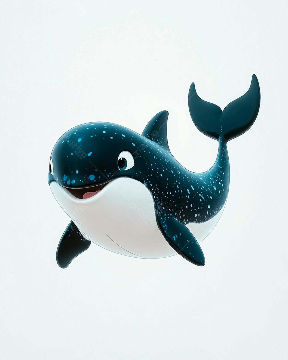 Baleia Orca Cartoon Azul e Branca Alegre