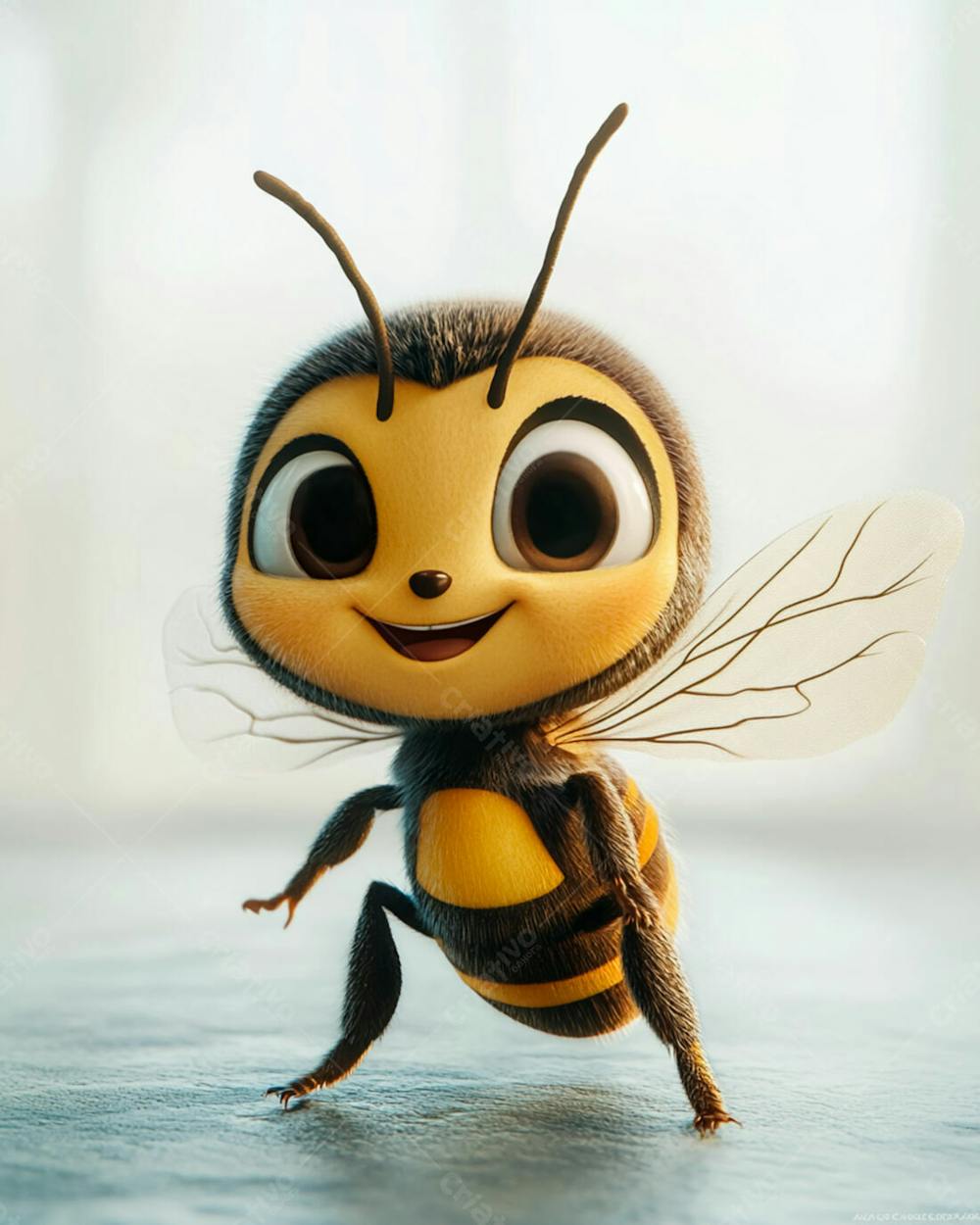 Uma Abelha Sorrindo 3D Em Fundo Claro