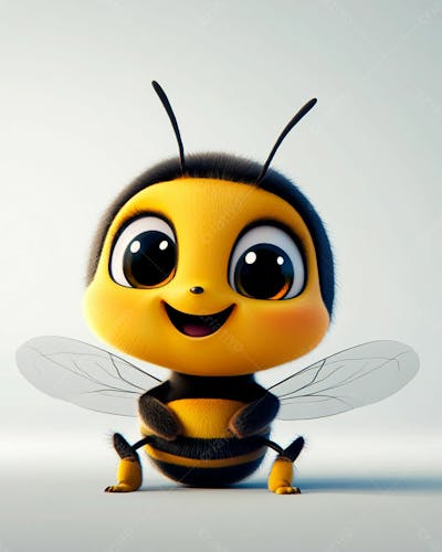 Uma Abelha Sorrindo 3D Em Fundo Claro