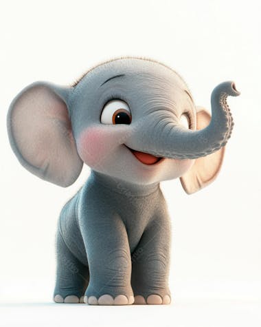 Elefante bebê de desenho animado 3d em fundo branco