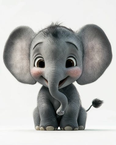 Elefante bebê de desenho animado 3d em fundo branco