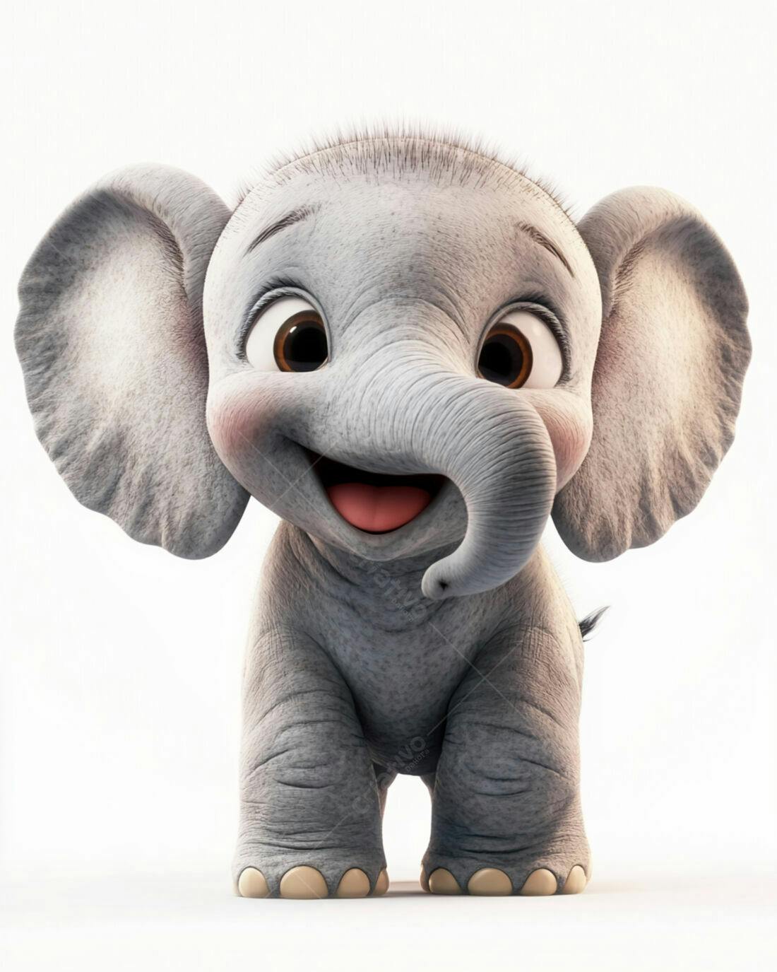 Elefante Bebê Cartoon Alegre Fundo Branco