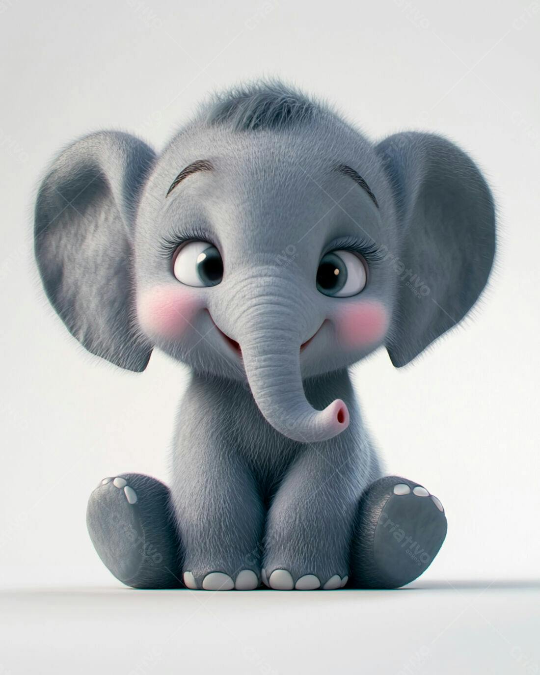 Elefante Bebê fofo sentado fundo branco