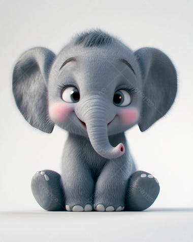 Elefante bebê de desenho animado 3d em fundo branco