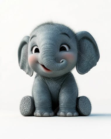 Elefante bebê de desenho animado 3d em fundo branco