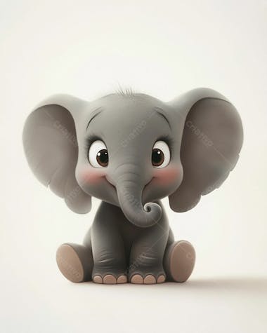 Elefante bebê de desenho animado 3d em fundo branco