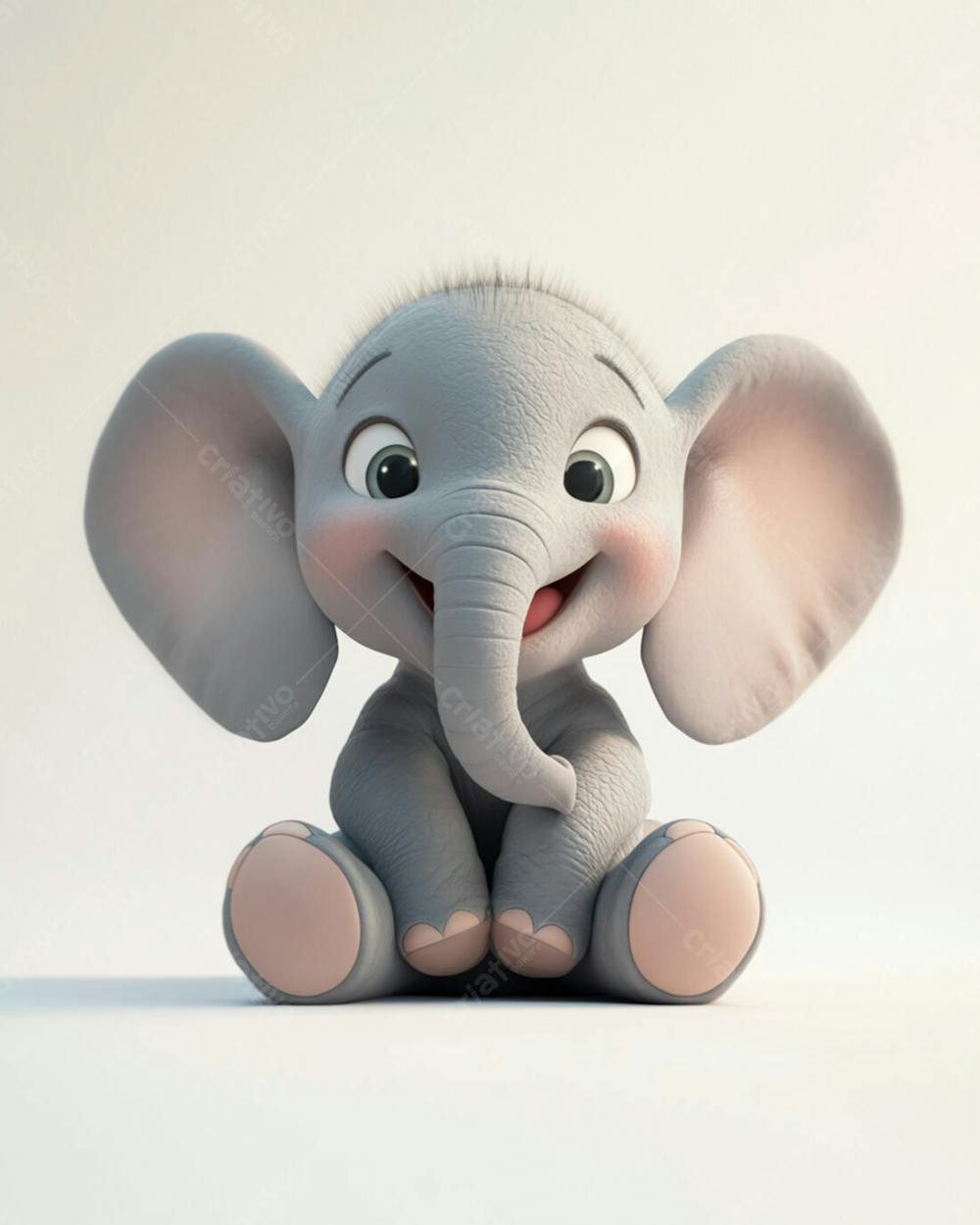 Elefante Bebê De Desenho Animado 3D Em Fundo Branco