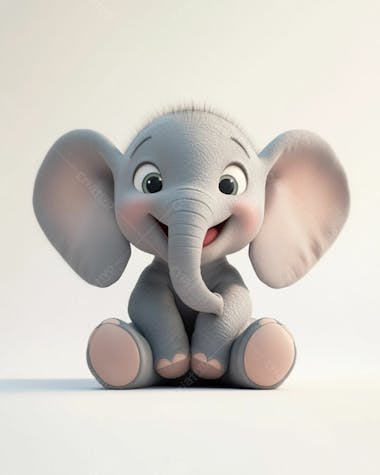 Elefante bebê de desenho animado 3d em fundo branco