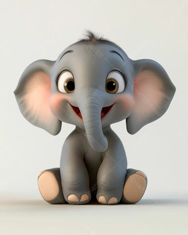 Elefante bebê de desenho animado 3d em fundo branco