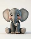 Elefante bebê de desenho animado 3d em fundo branco