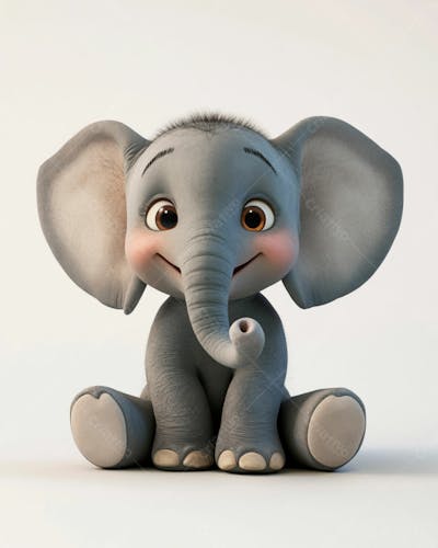 Elefante Bebê De Desenho Animado 3D Em Fundo Branco