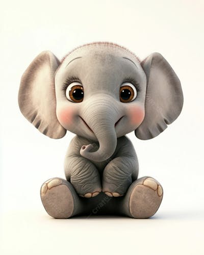 Elefante Bebê De Desenho Animado 3D Em Fundo Branco