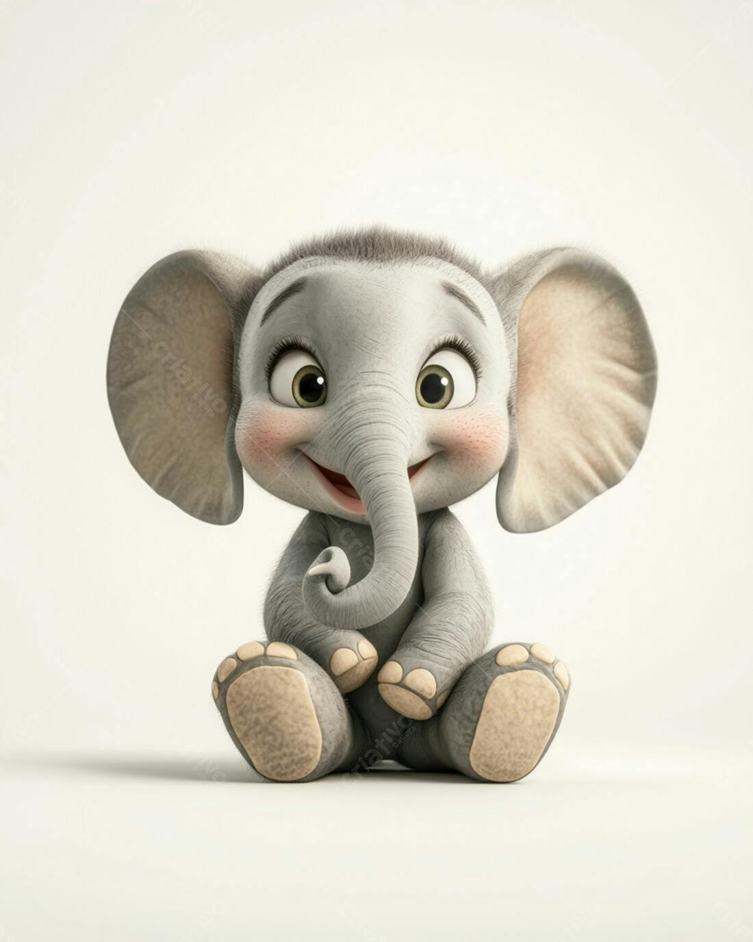 Elefante bebê fofo sentado fundo branco