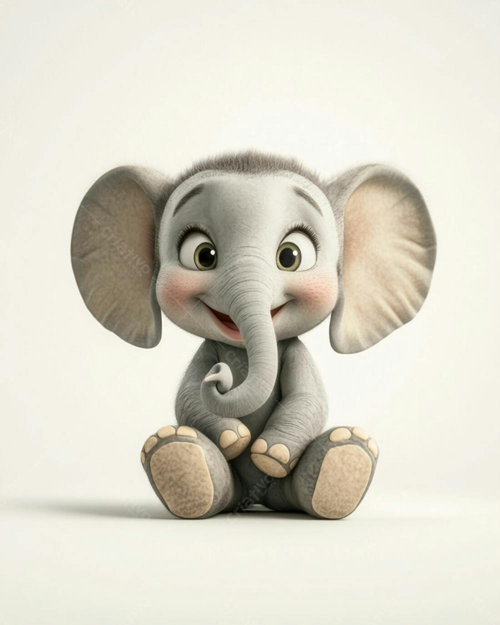 Elefante Bebê De Desenho Animado 3D Em Fundo Branco